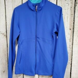 Women's medium New Balance Blue Zip up ls athleisure sweatshirt Jacket EUC
